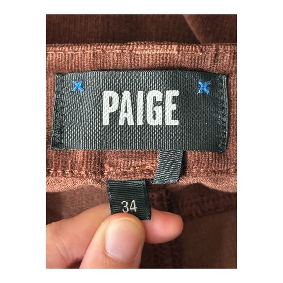PAIGE Cindy Mid Rise Slim Straight Micro Corduroy Pants brown size 34 - Picture 3 of 5
